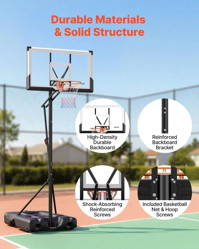 VVOR Portable Basketball Stand, 10 ft Height Adjustment Basketball Hoop 
Goal, Portable Basketballs Hoop with 54 inch PC Backboard 
Wheels for Kids, Teens, Adults in Driveways, Pools, Schools 4