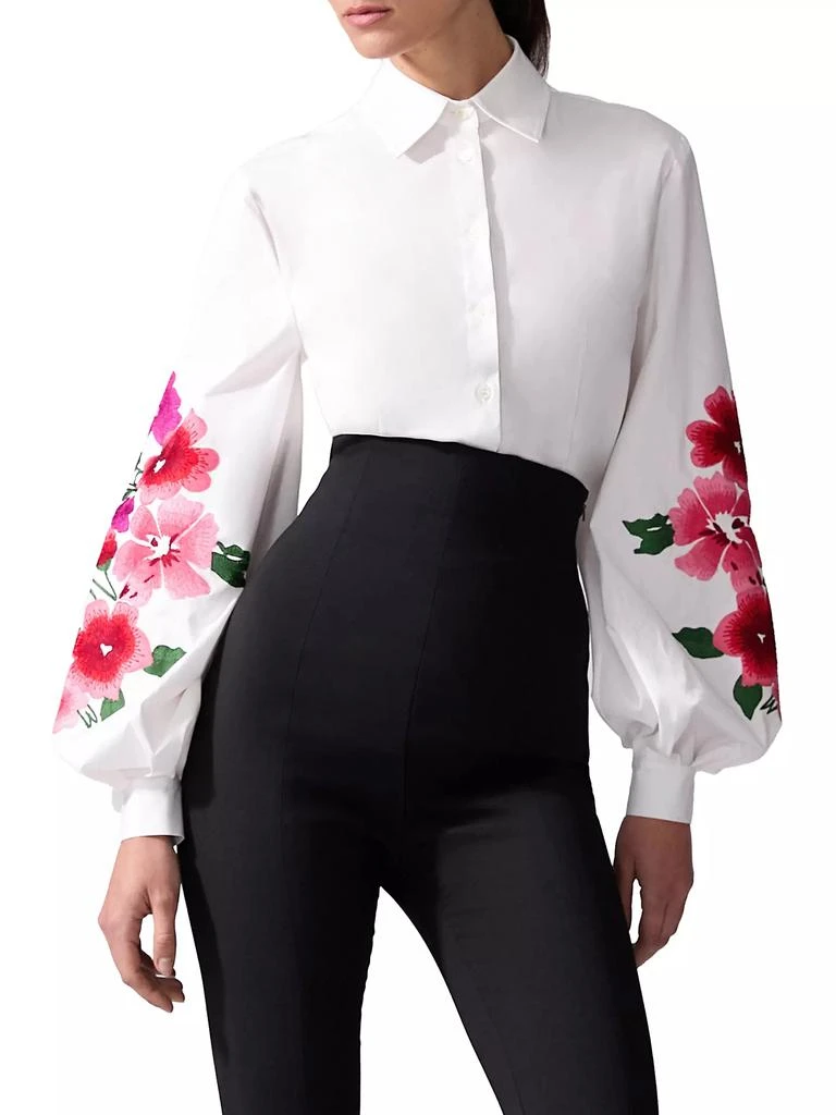 Carolina Herrera Embroidered Puff Sleeve Button-Front Shirt 1