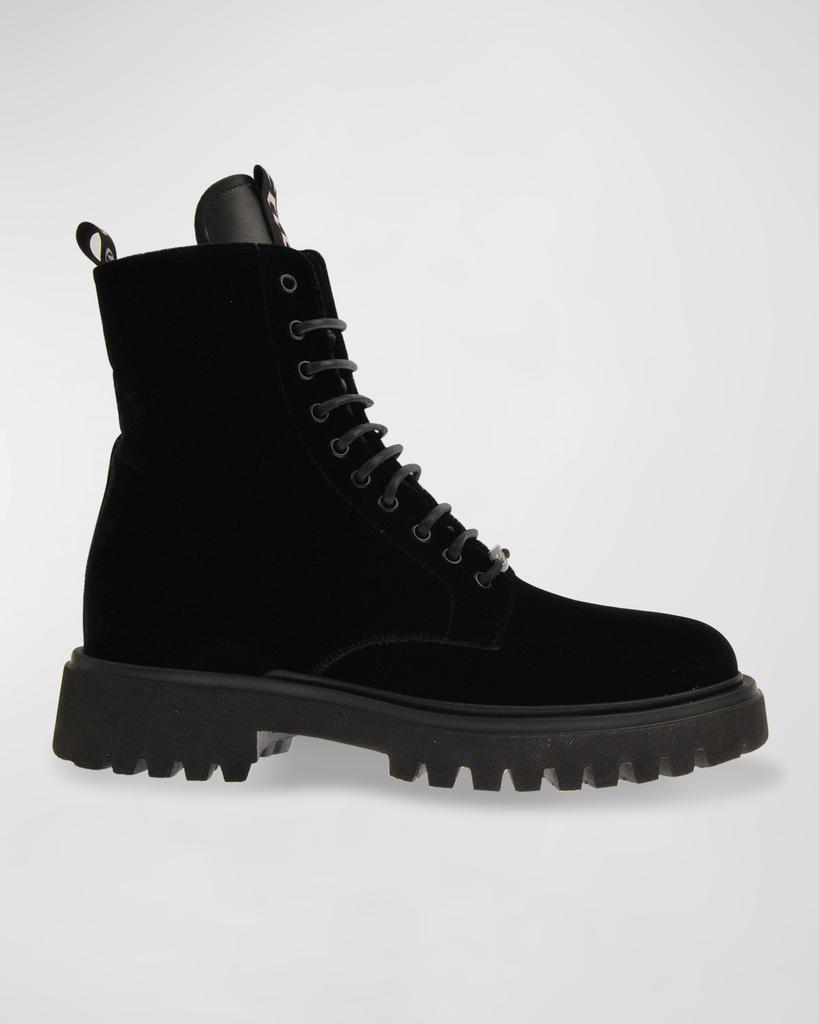 John Galliano Paris Men's Lug Sole Velvet Combat Boots