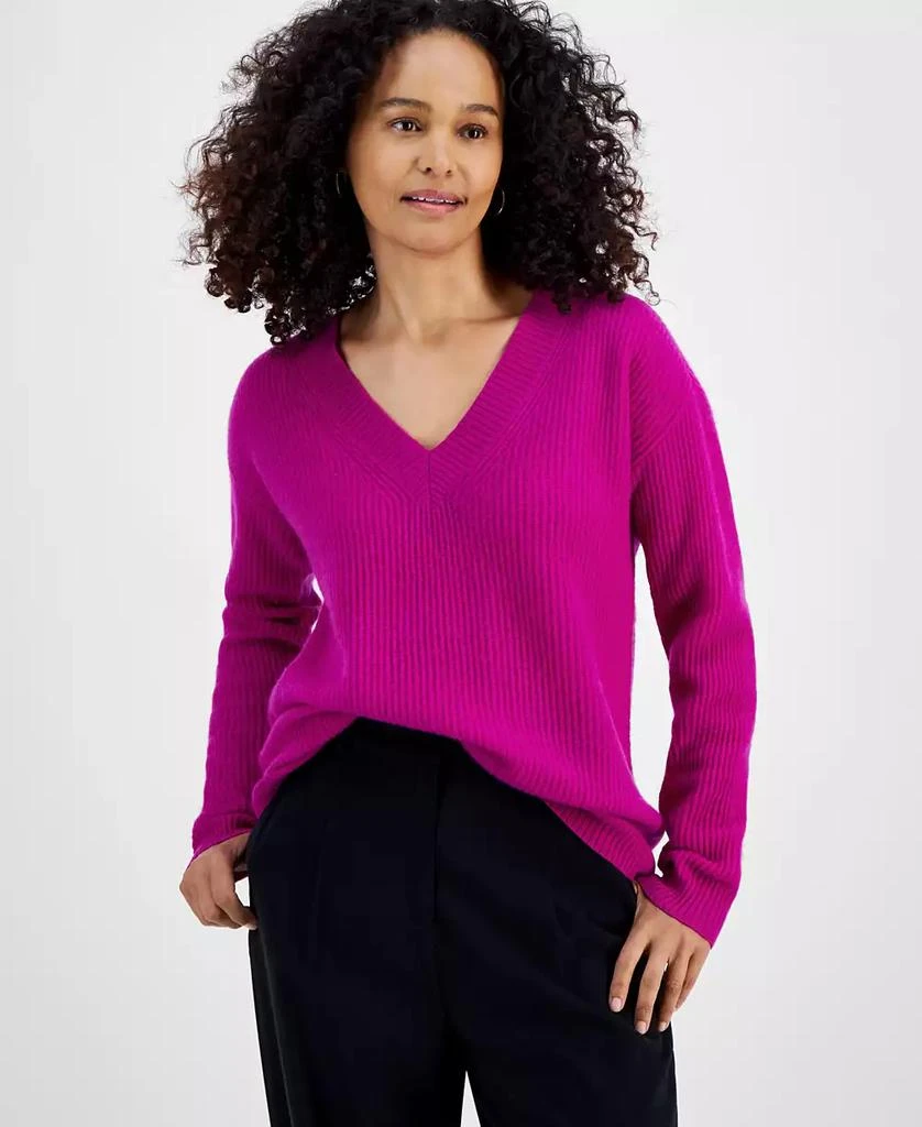 Charter Club Women's Petite 100% Cashmere Ribbed V-Neck Sweater, Created for Macy's 1