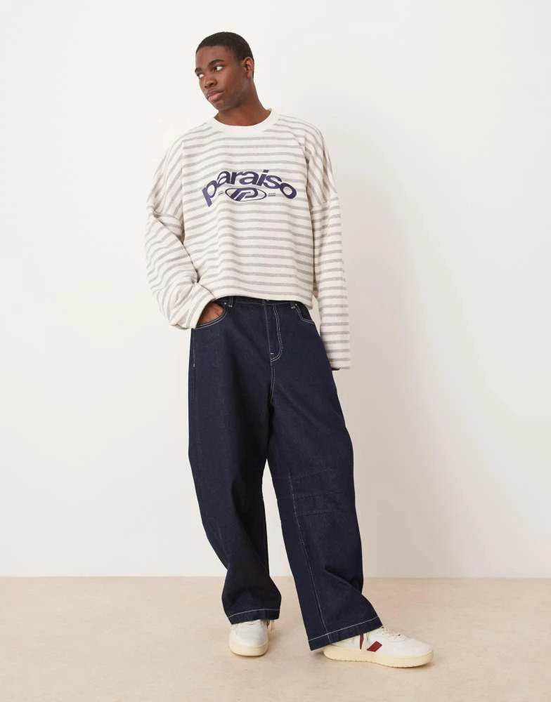 ASOS ASOS DESIGN extreme oversized cropped sweatshirt with print in grey stripe 2