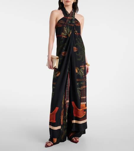 JOHANNA ORTIZ Printed high-rise silk wide-leg pants