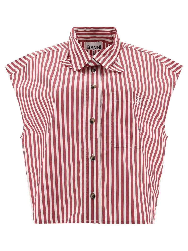 Ganni Ganni Striped Tie Collar Shirt 1