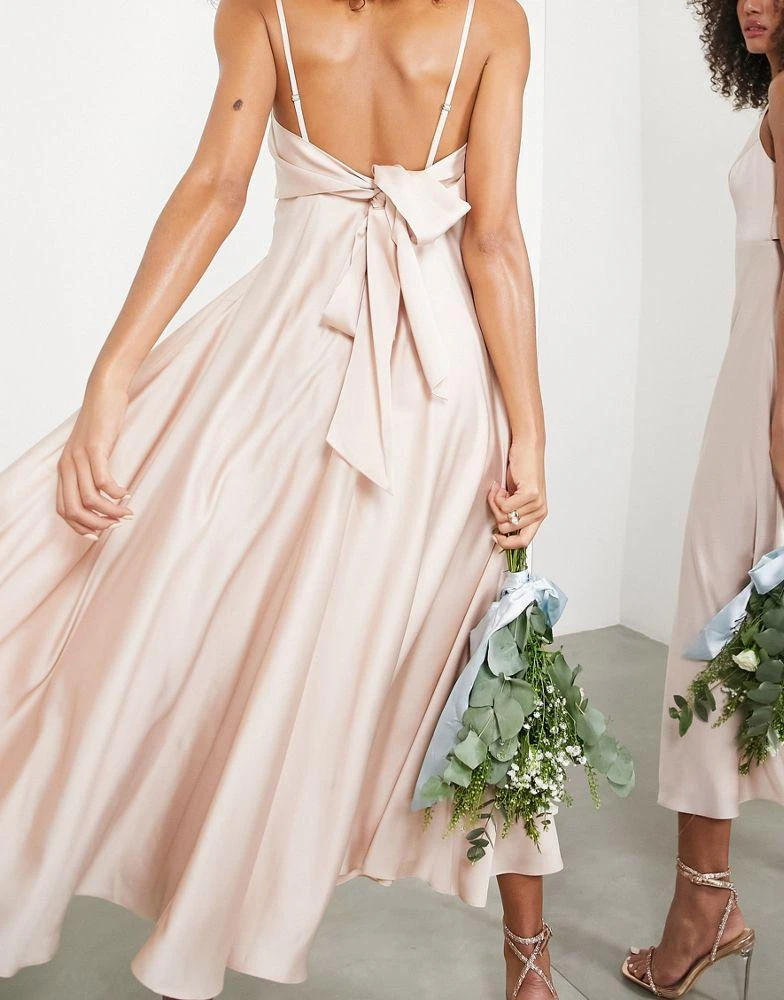 ASOS DESIGN ASOS DESIGN Bridesmaid satin midi dress with tie back in blush 3