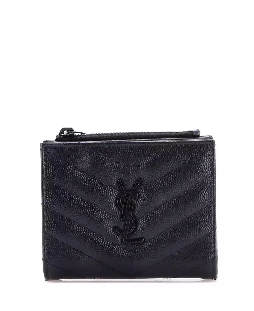 Pre-Owned Saint Laurent Classic Monogram Zipped Card Case Matelasse Chevron Leather