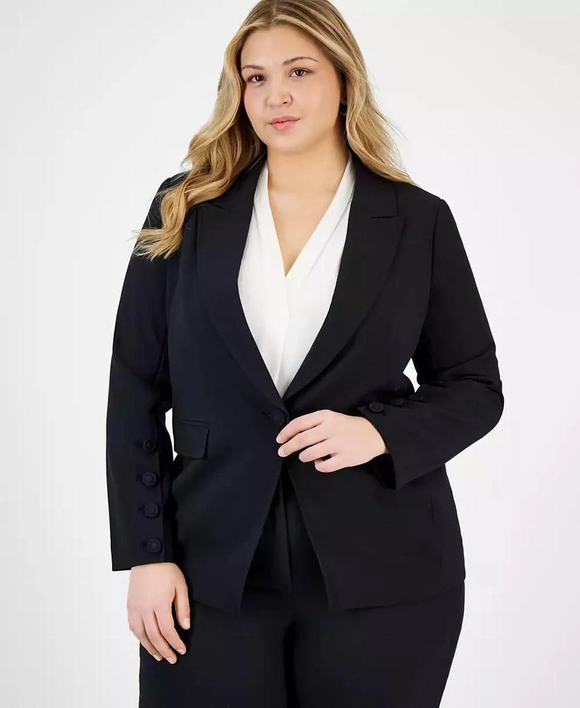 Tahari Plus Size Long-Sleeve One-Button Blazer 1