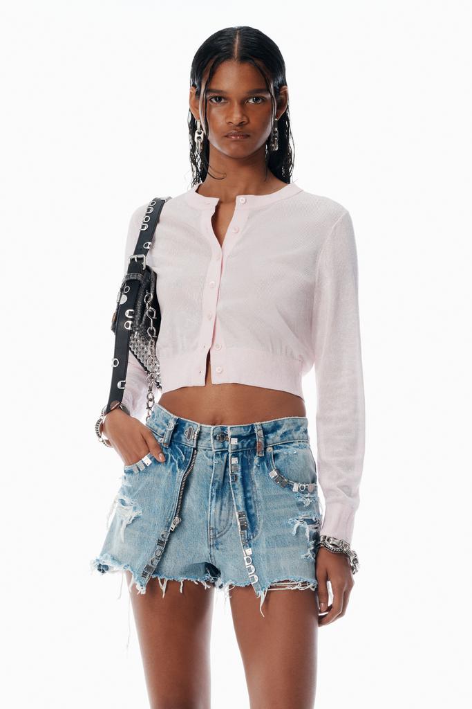Alexander Wang Pink Crystal Hotfix Cropped Cardigan