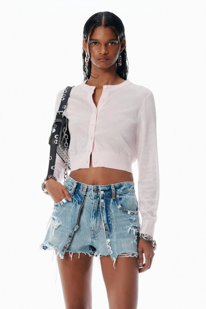 Alexander Wang Pink Crystal Hotfix Cropped Cardigan 1