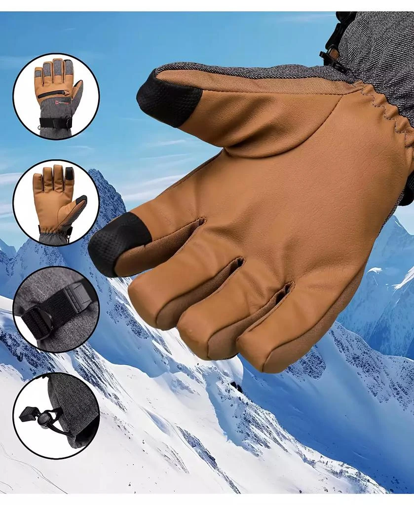 Alpine Swiss Men's Waterproof Snow Gloves Zipper Pockets Winter Sport Mittens 5