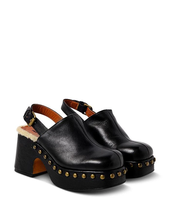 Free People Women's Autumn Square Toe Studded & Faux Fur Trim High Heel Platform Clogs 6