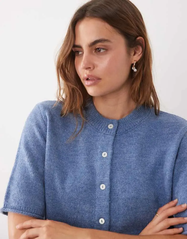 ASOS ASOS DESIGN lightweight relaxed short sleeve cardigan in light blue
