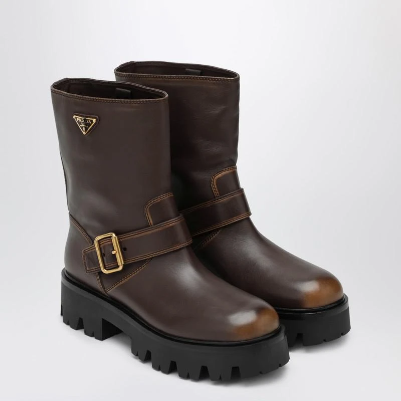 Prada Cocoa-colored leather ankle boots 2