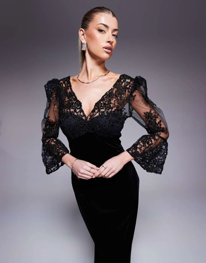 black lace top midi dress Claudia Black Lace Midi Dress, M main image 1