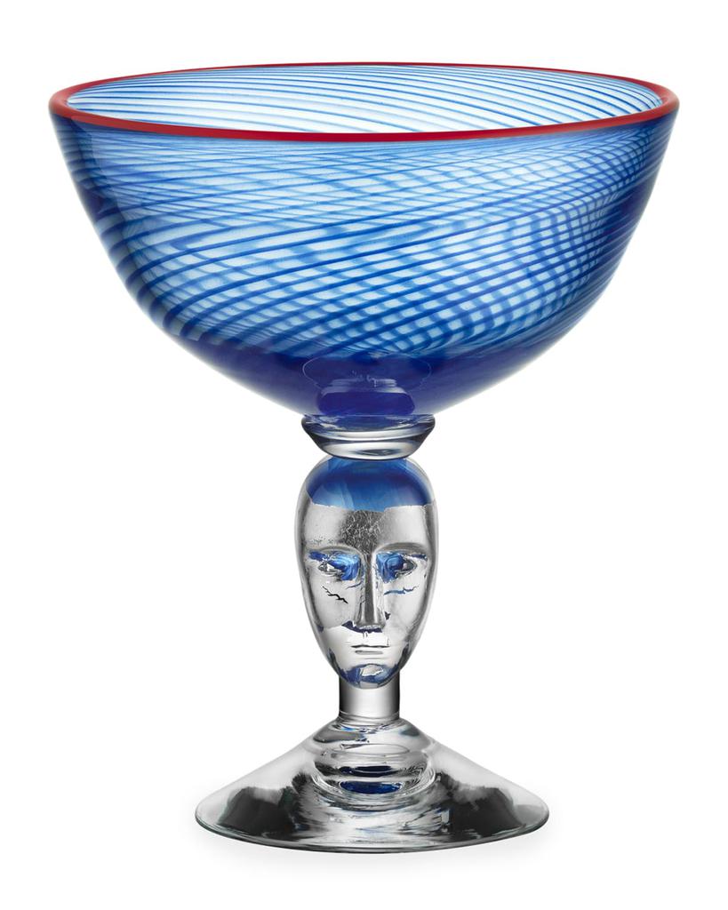Kosta Boda Red Rim Face Blue Loving Cup