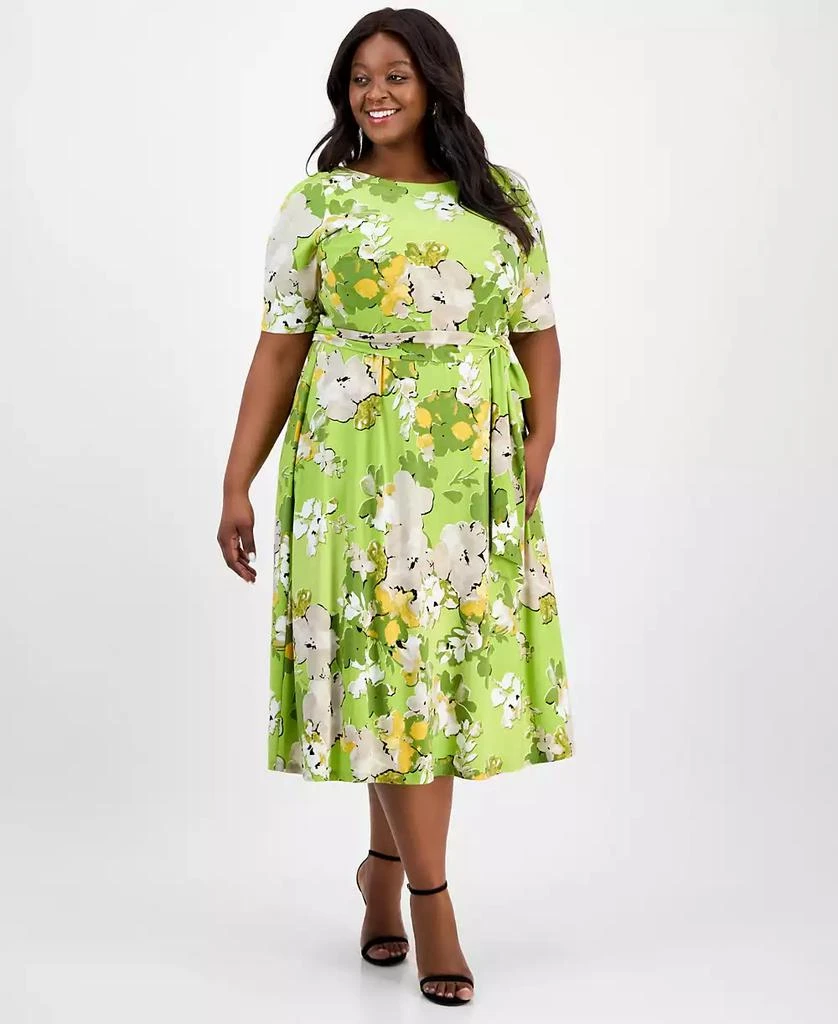 Kasper Plus Size Printed Tie-Waist Midi Dress 1