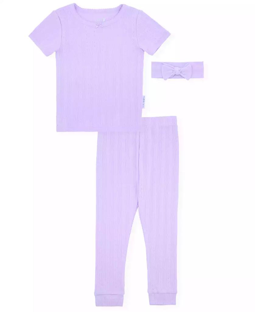 Max & Olivia Baby and Toddler Girls 3-Piece Pointelle Pajama with Headband Set