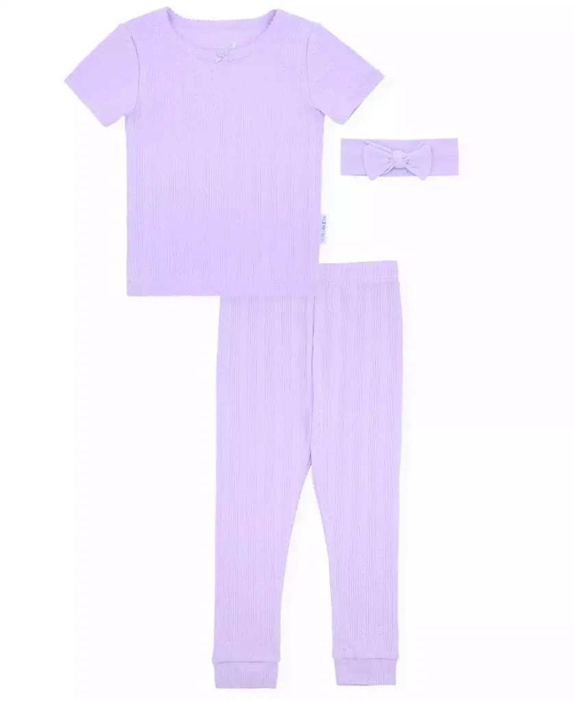 Max & Olivia Baby and Toddler Girls 3-Piece Pointelle Pajama with Headband Set 1