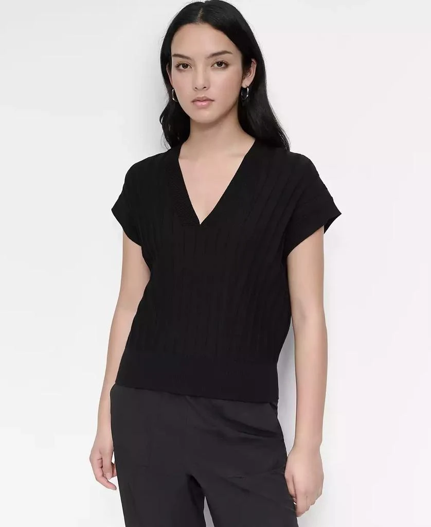 DKNY Women's Ribbed Short-Sleeve Sweater 1