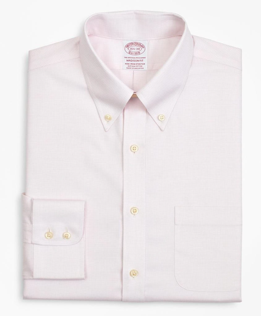 Brooks Brothers Stretch Madison Relaxed-Fit Dress Shirt, Non-Iron Twill Button-Down Collar Micro-Check 4