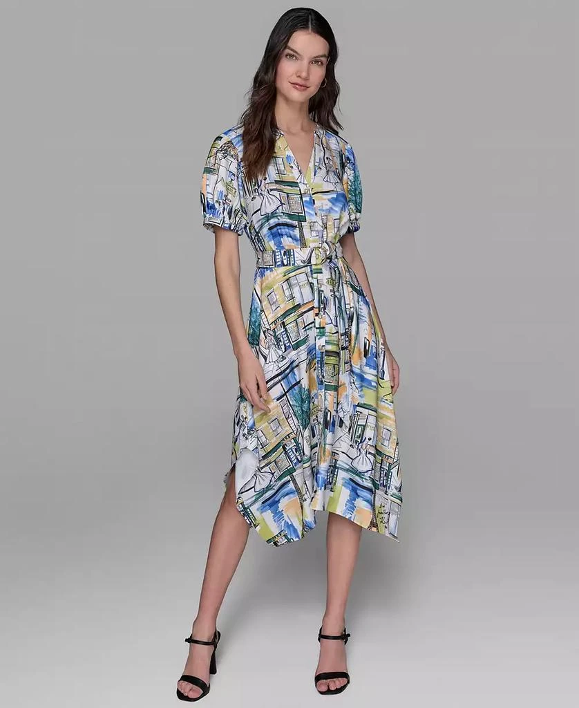 Karl Lagerfeld Paris Women's Printed Paris Scene Belted High-Low Shirtdress 1