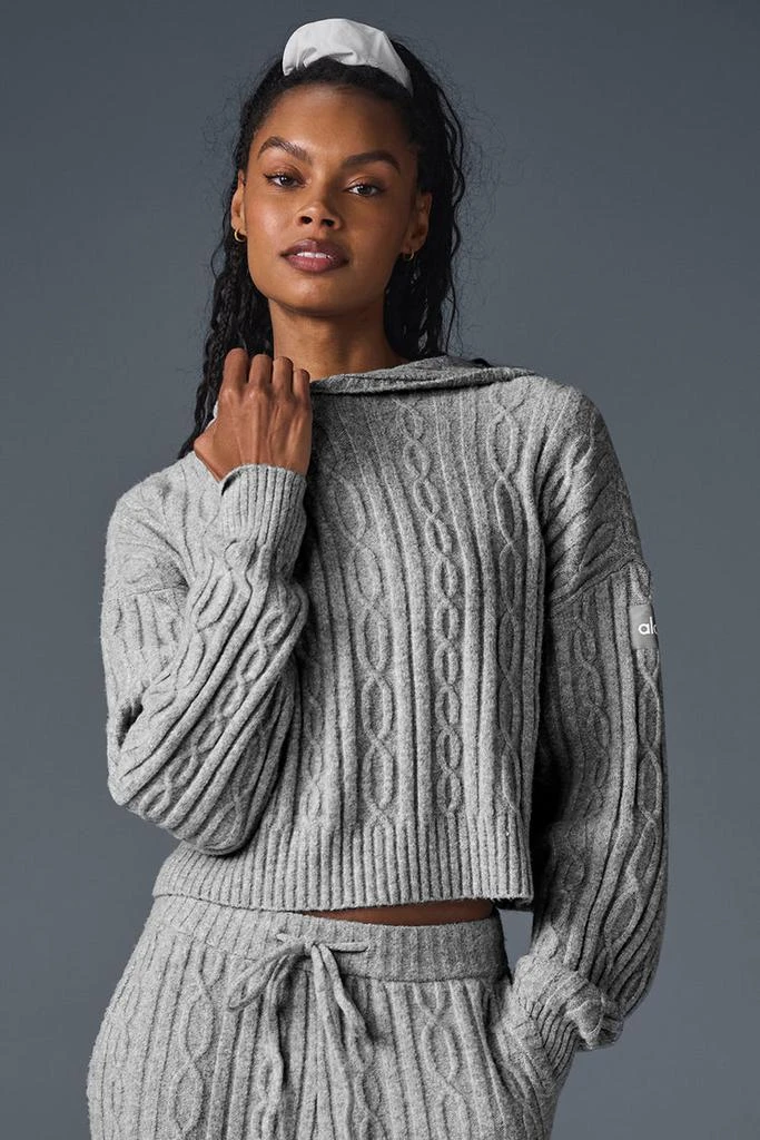 Alo Cable Knit Winter Bliss Hoodie - Light Cocoa 1