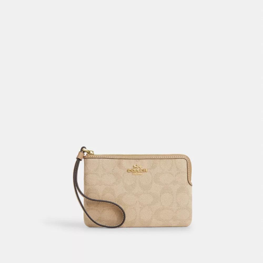 Coach Corner Zip Wristlet With Signature Canvas