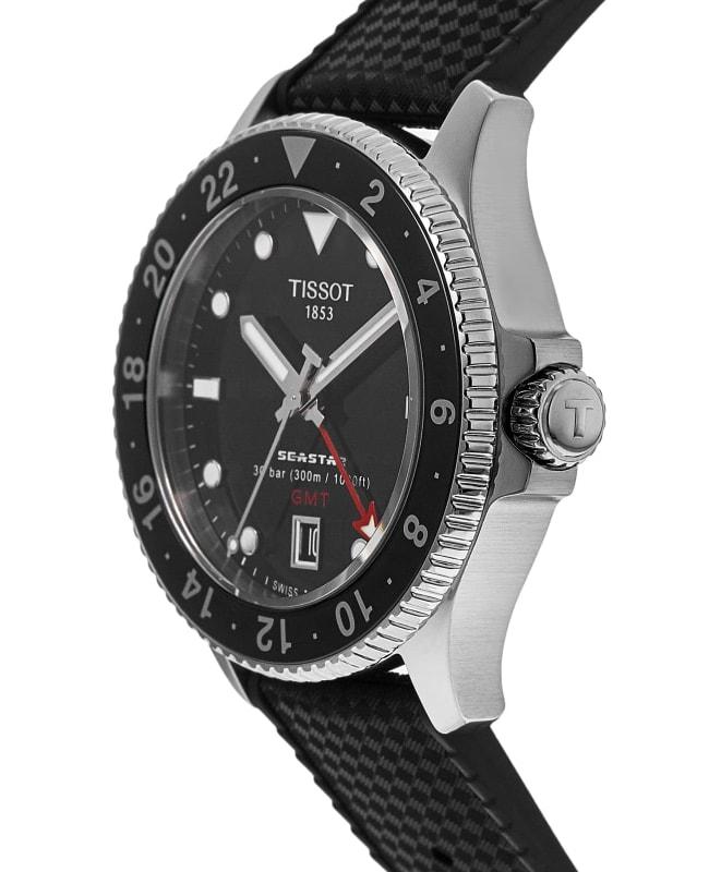 Shop Tissot Seastar 1000 Quartz GMT Black Dial Rubber Strap Men's