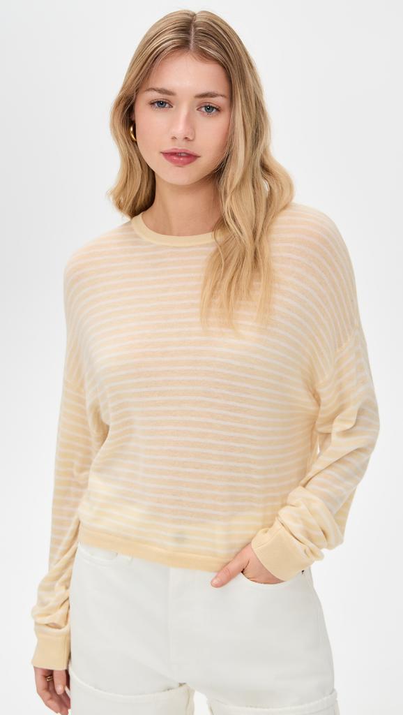White + Warren Superfine Cashmere Blend Striped Sweatshirt