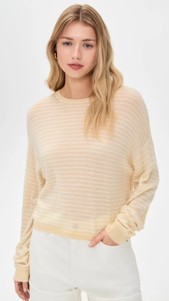White + Warren Superfine Cashmere Blend Striped Sweatshirt 1