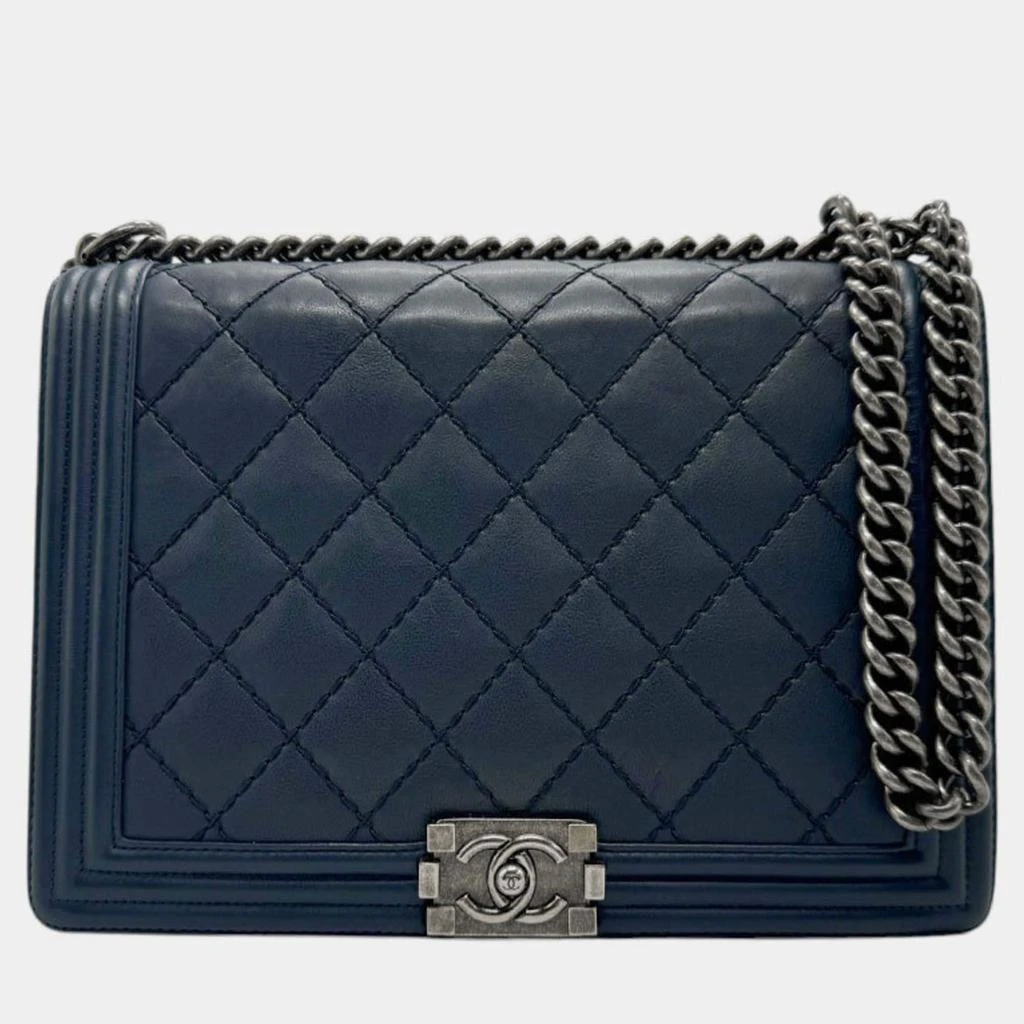 Chanel Chanel Navy Gunmetal Leather Boy Bag 1