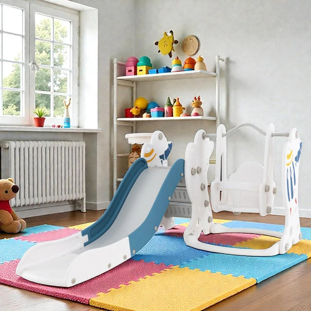 Hivvago 4-in-1 Adventure Playset for Kids with Slide, Swing, and Basketball Fun