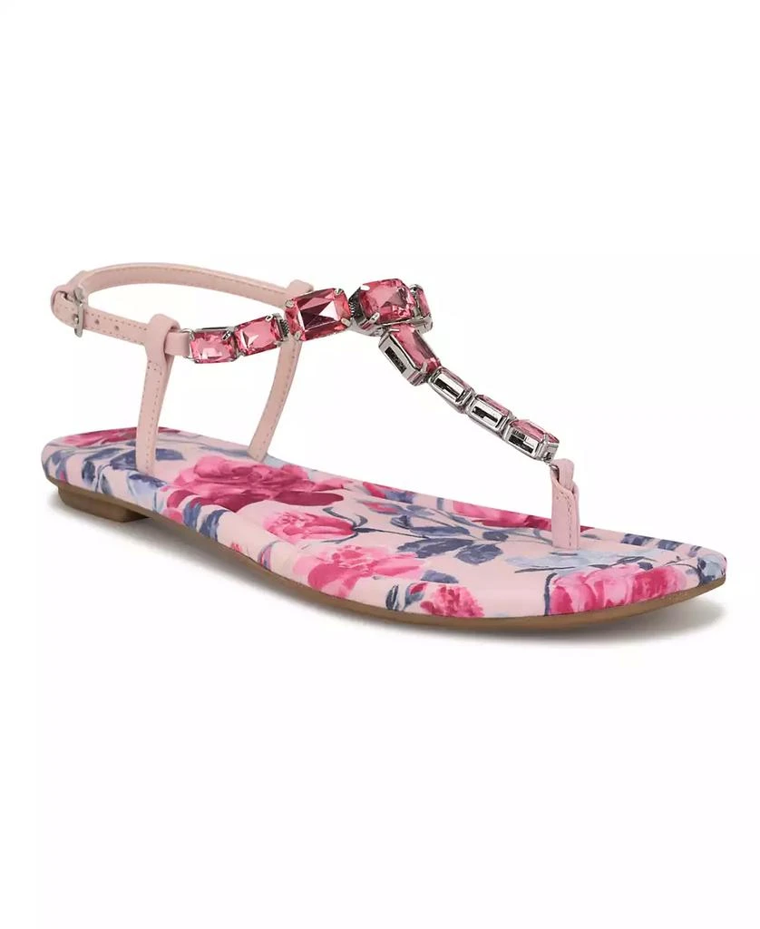 Nine West Women's Dynasti Embellished T-Strap Flat Sandals 1