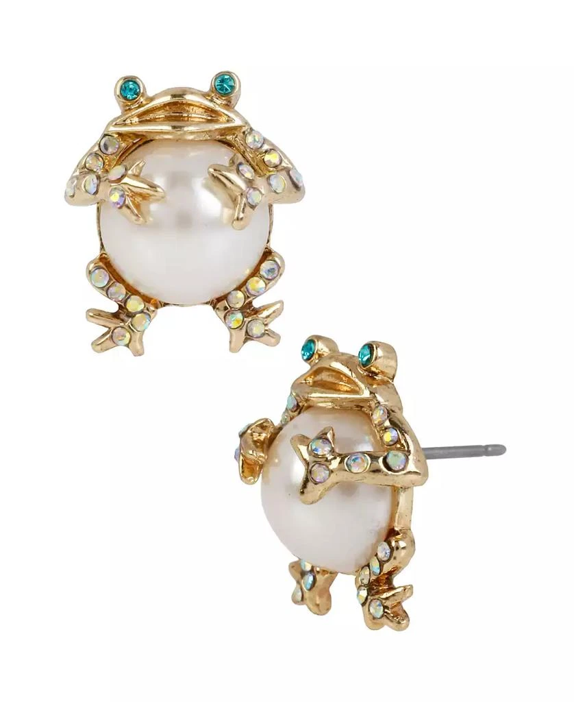 Betsey Johnson Faux Stone Cultivated Pearl Frog Stud Earrings 1