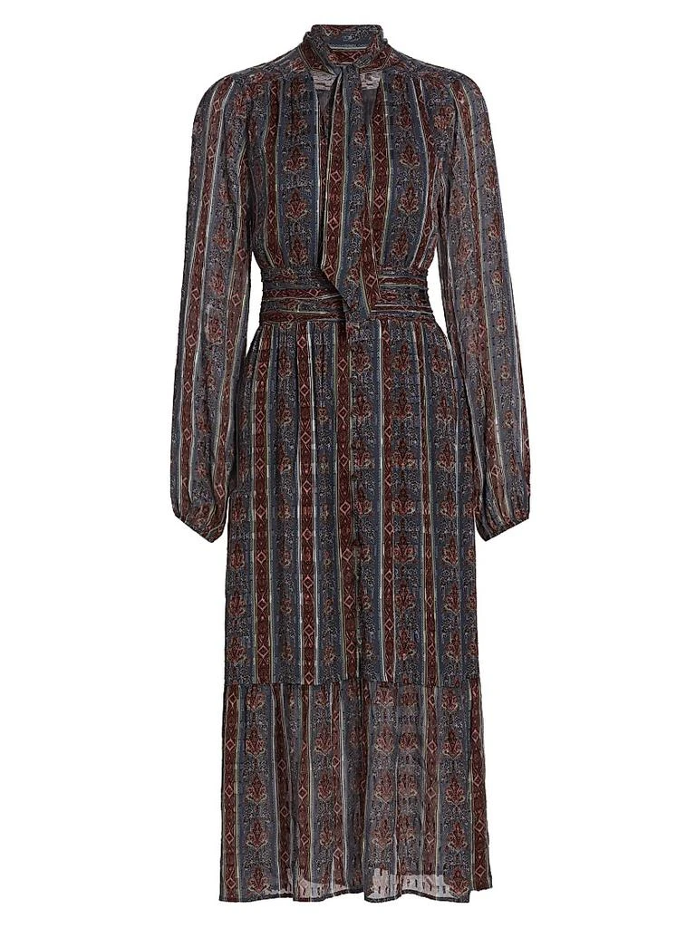 striped silk-blend dress striped silk-blend dress Women's Elegantly In Route Pink & Blue Stripe  Cotton Blend Belt Tie