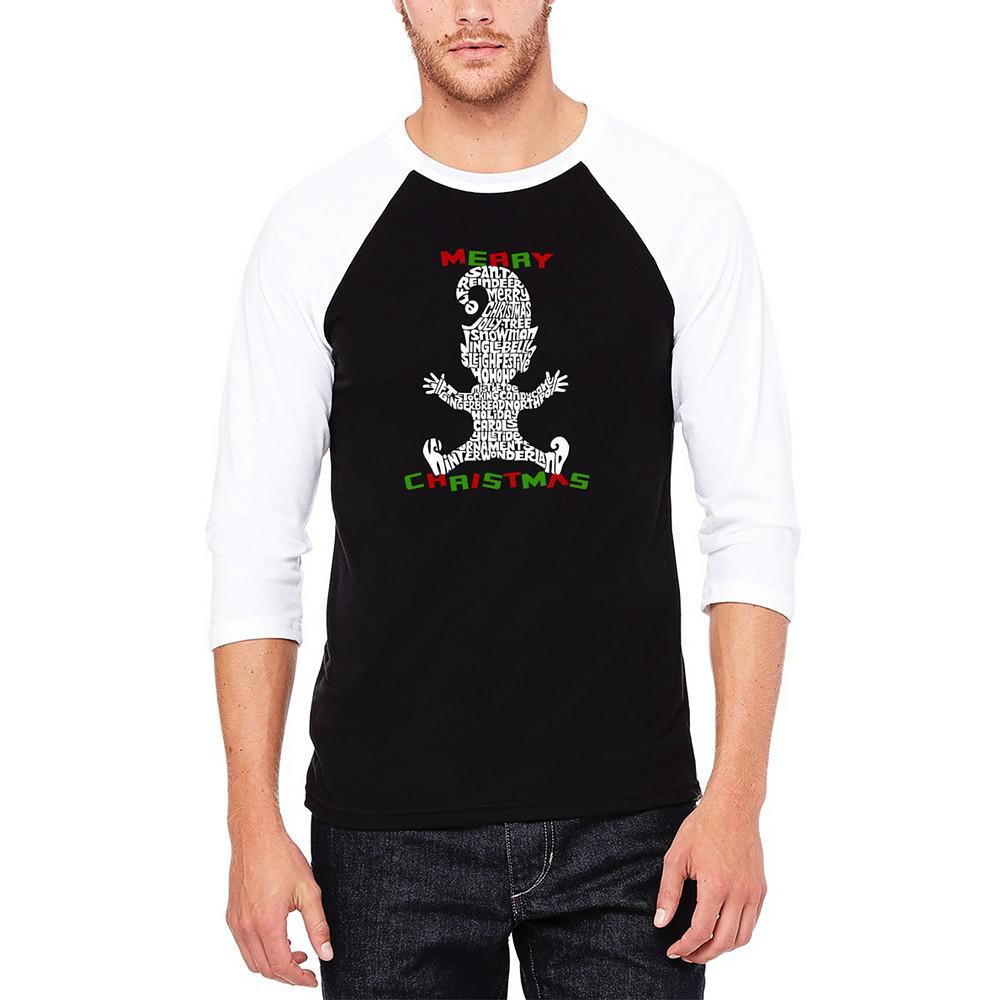 LA Pop Art Men's Christmas Elf Raglan Baseball Word Art T-shirt