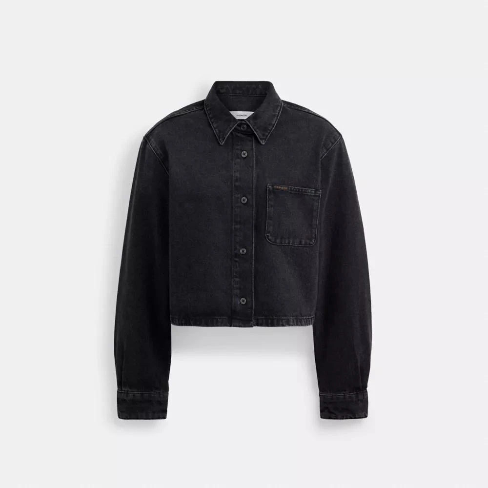 Coach Cropped Denim Button Down In Organic Cotton 1