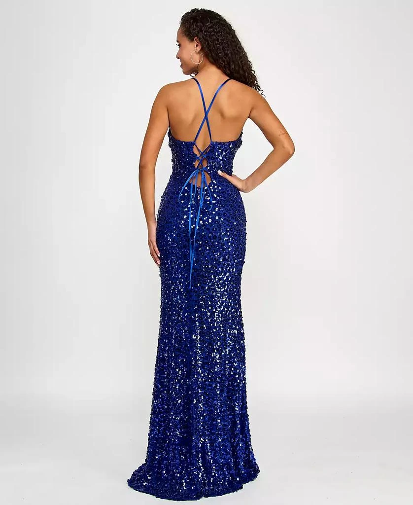 Crystal Doll Juniors' Floral Sequin V-Neck Sleeveless Gown 2