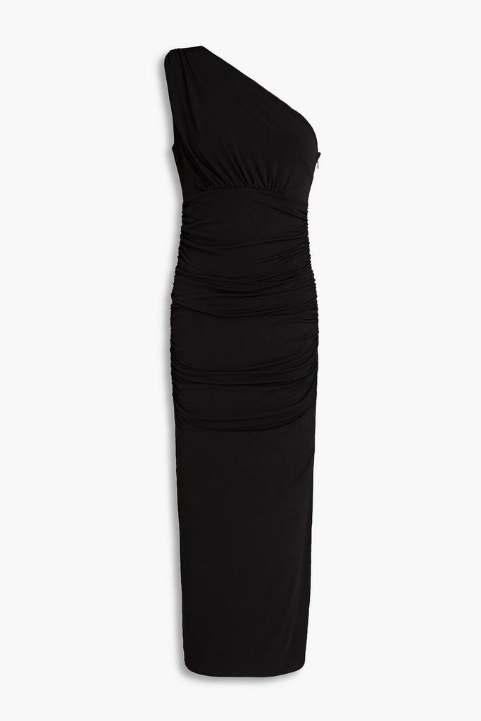 Herve Leger One-shoulder ruched stretch-jersey midi dress