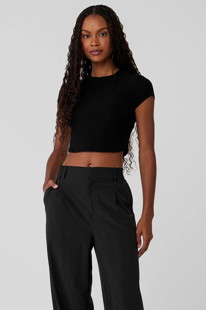 Alo Ribbed Sea Coast Cropped Short Sleeve Tee - Black 1