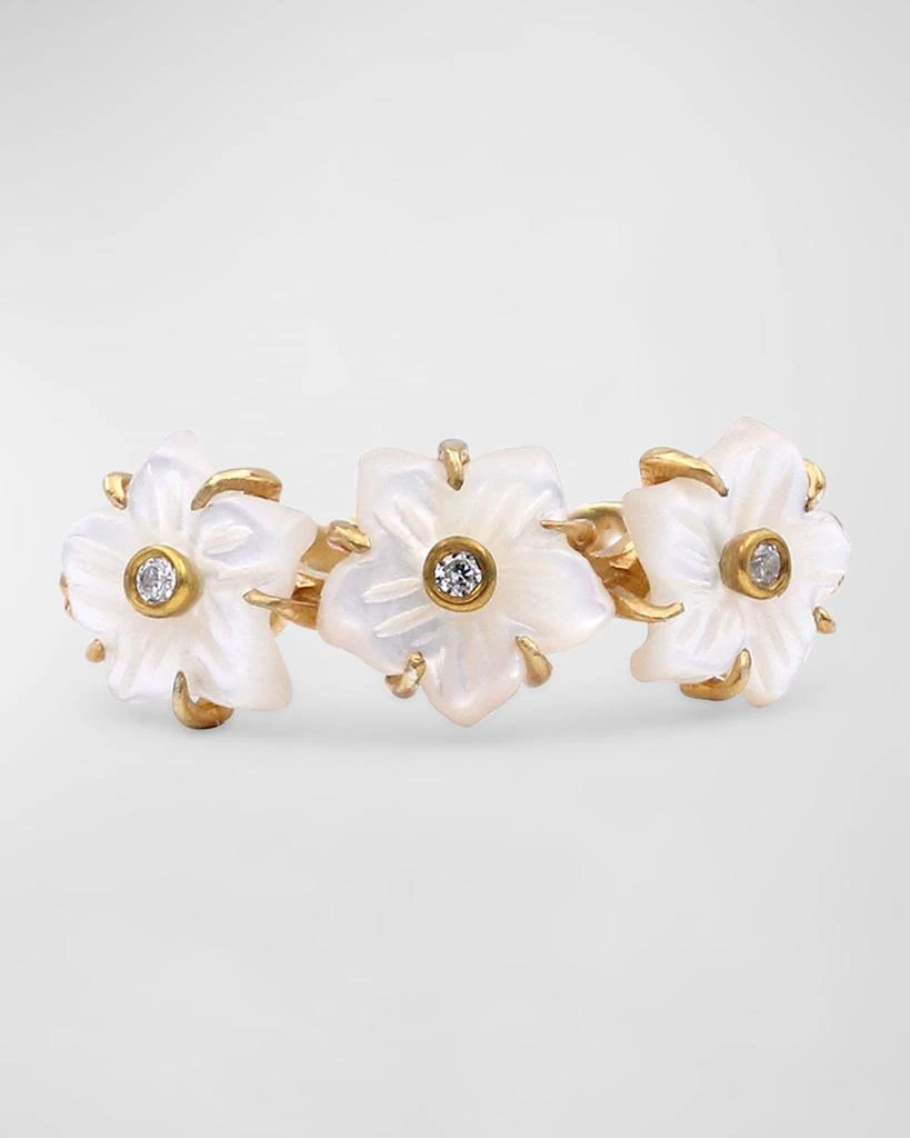 Stephen Dweck White Mother of Pearl and White Diamond Ring in 18K Gold