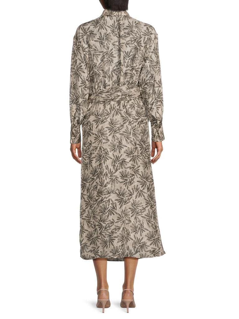 Brunello Cucinelli Leaf Print Twisted Silk Midi-Dress 2