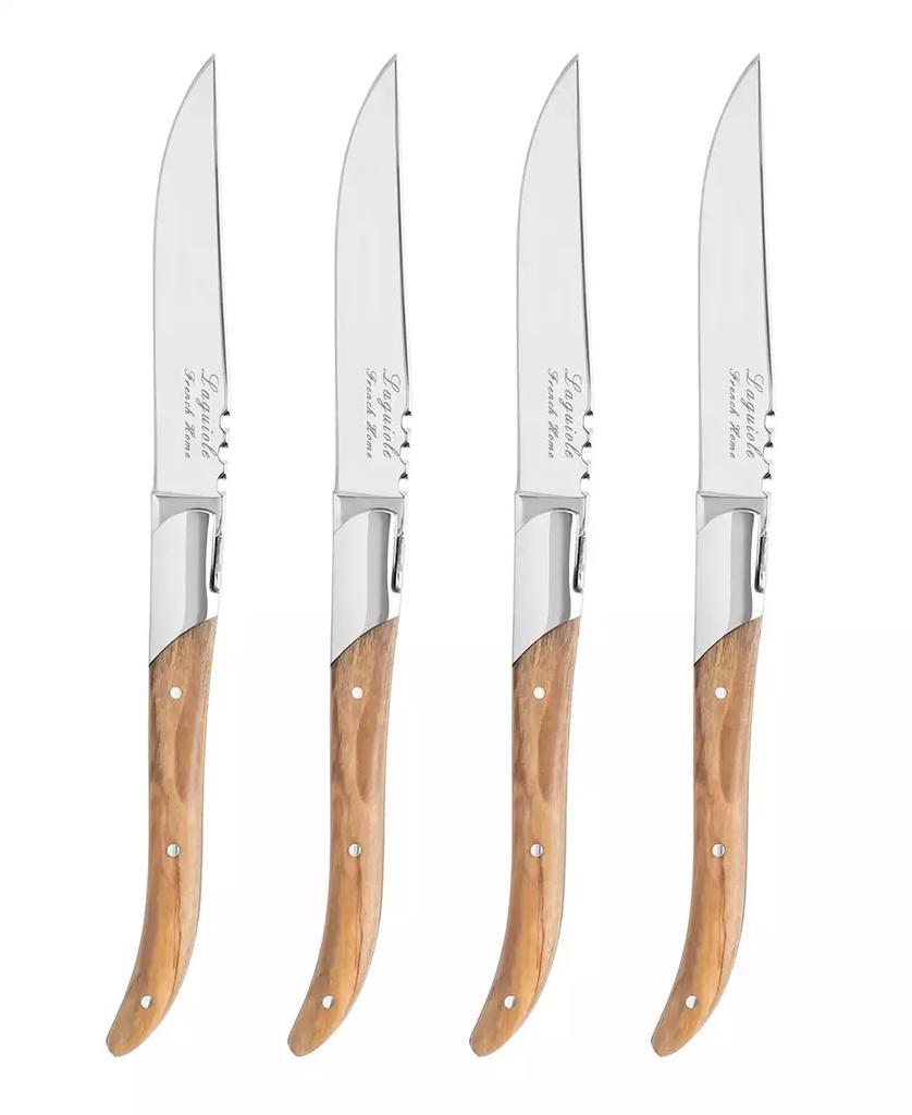 French Home Laguiole Set of 4 Connoisseur Steak Knives with Olive Wood Handles
