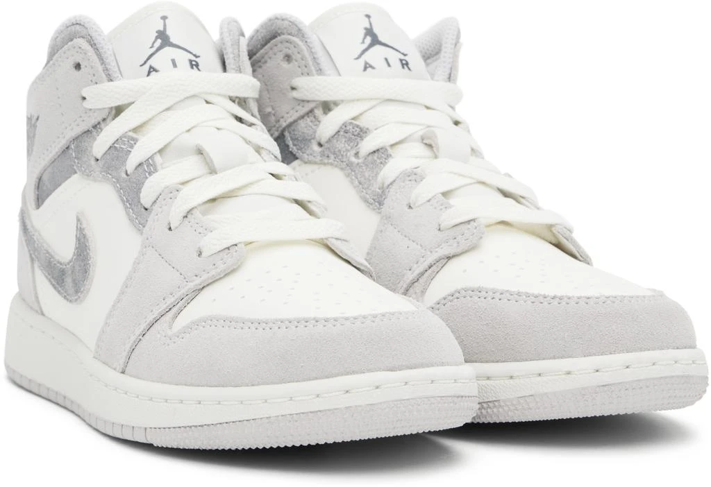 Jordan Big Kids White & Gray Air Jordan 1 Mid SE Sneakers 4
