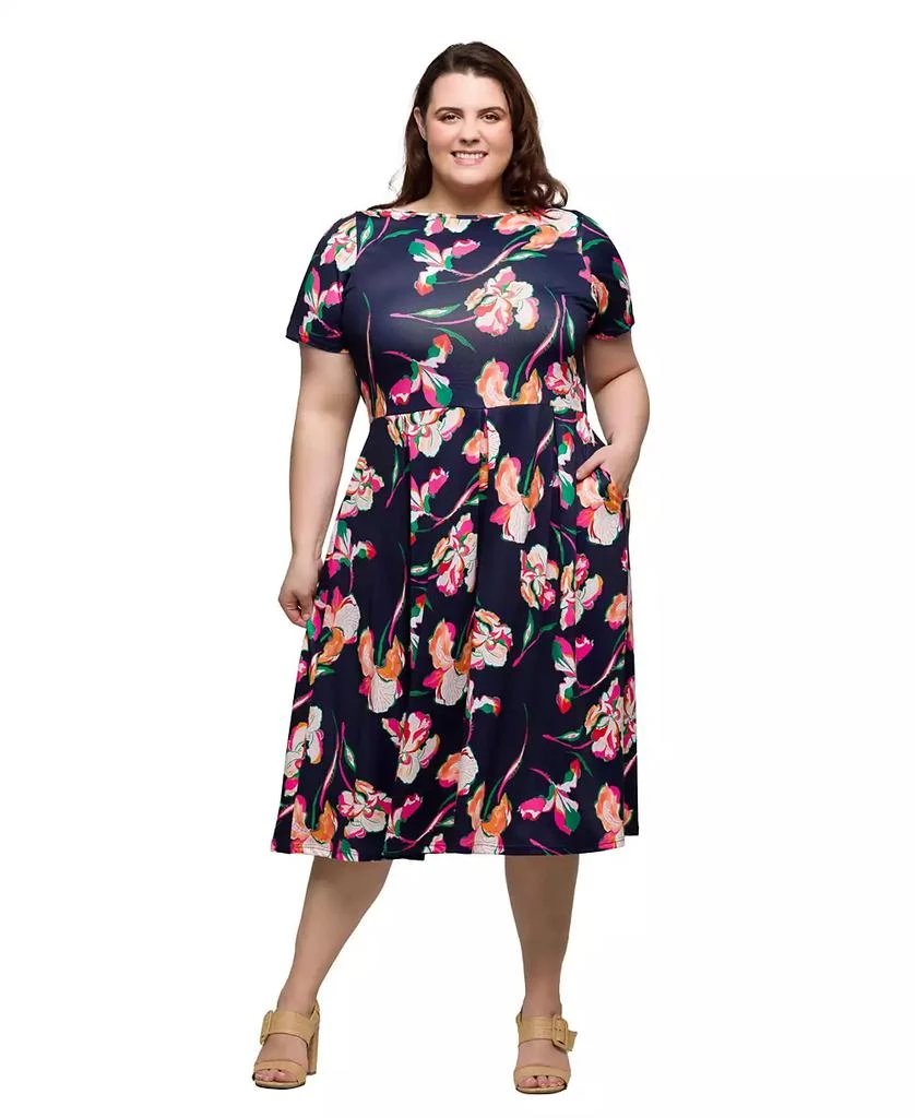 knee length dresses for ladies Contrast Print Flare Mini Dress 2X main image 1