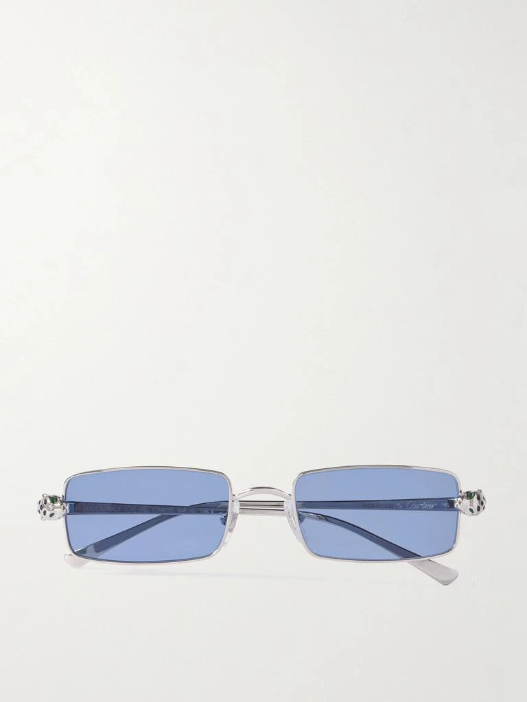 Cartier Eyewear Panthère 水晶缀饰银色金属长方框太阳镜 1