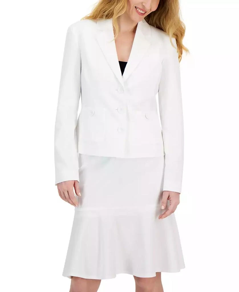 Le Suit Women's Crepe Button-Front Flounce Skirt Suit, Regular and Petite 3