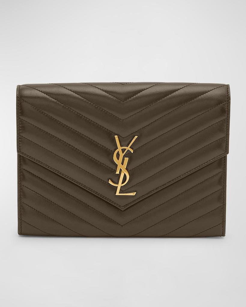 【Saint Laurent】 Uptown leather-trimmed raffia clutch SAINT LAURENT Uptown leather-trimmed raffia pouch | NET-A-PORTER