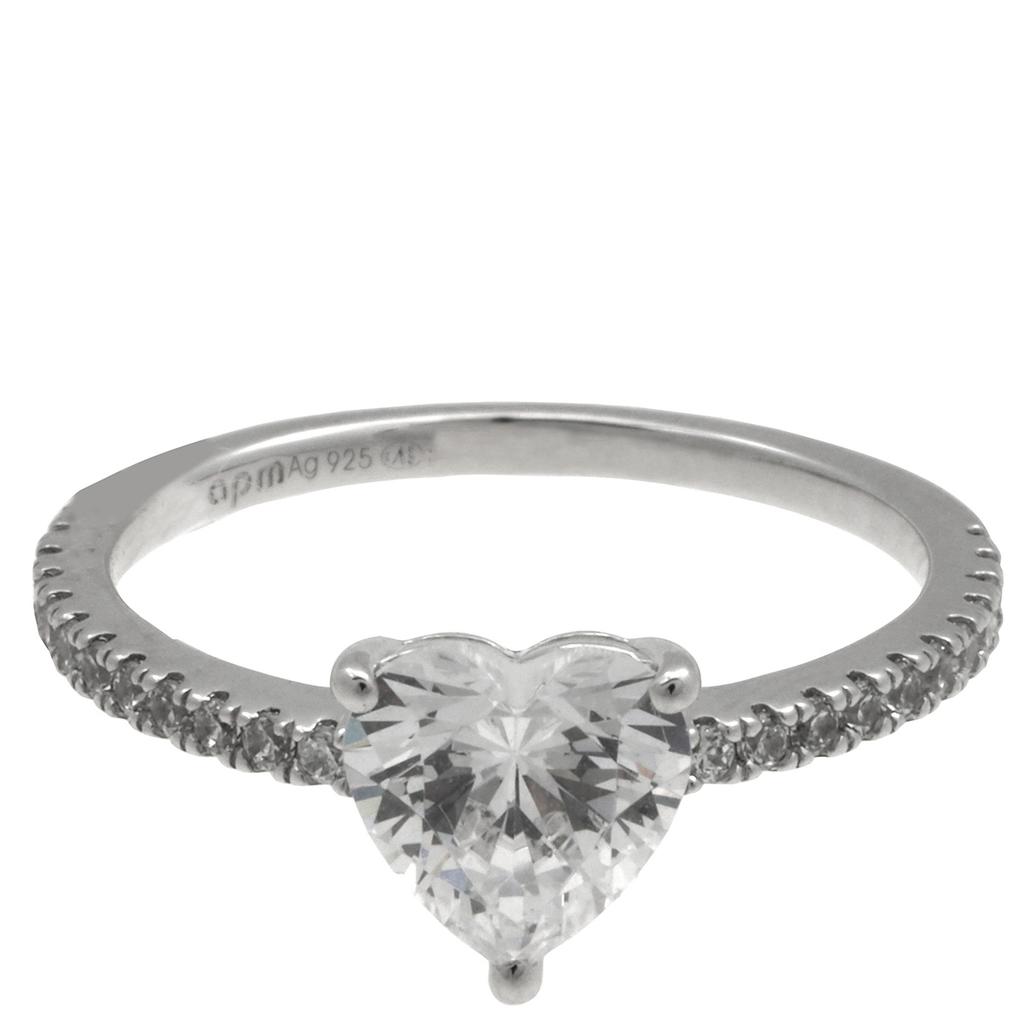 APM Monaco Heart Pave Sterling Silver Ring, Size 54 – On Sale Now