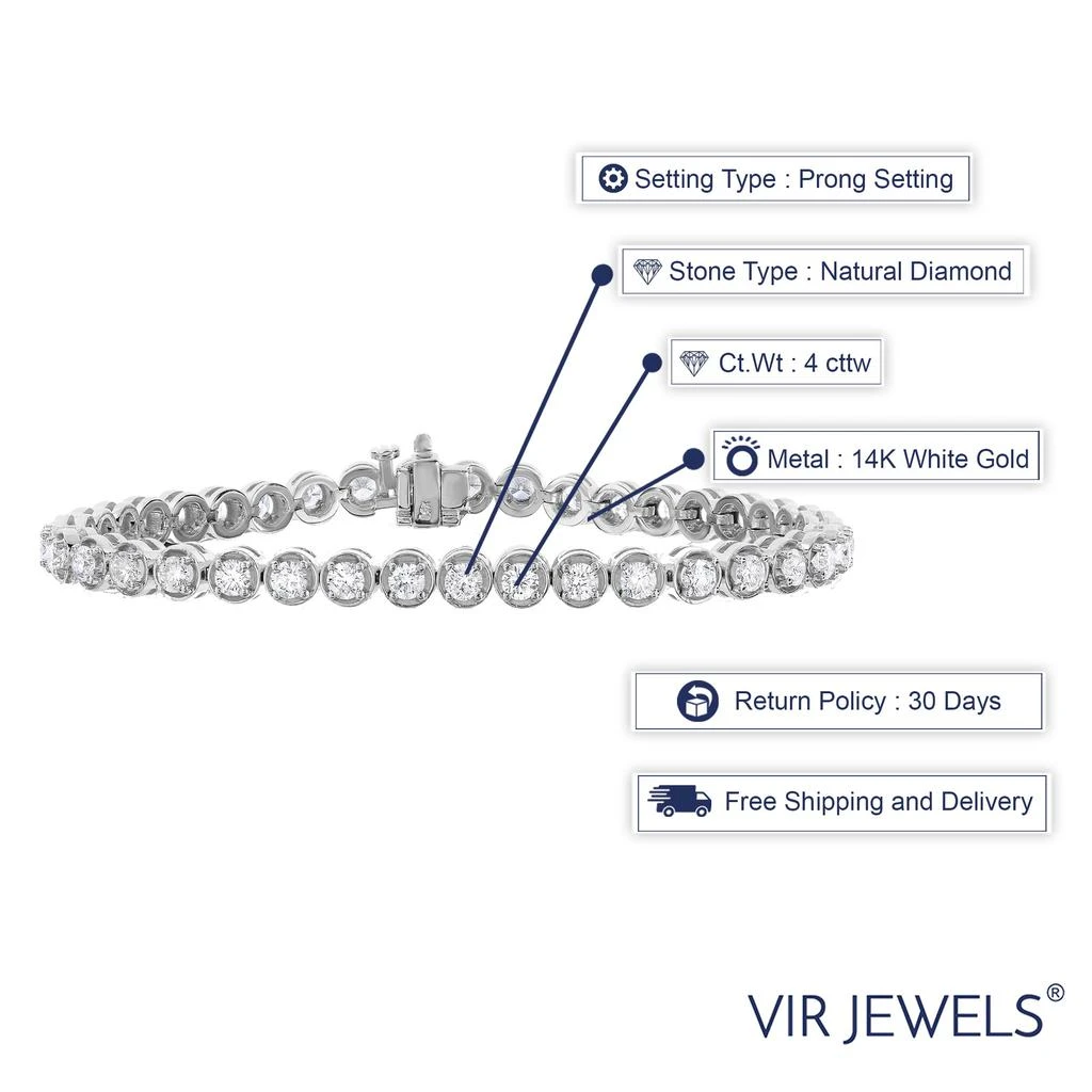 Vir Jewels 4 cttw Diamond Tennis Bracelet 14K White Gold Classic Round Prong Set 7 Inch 4