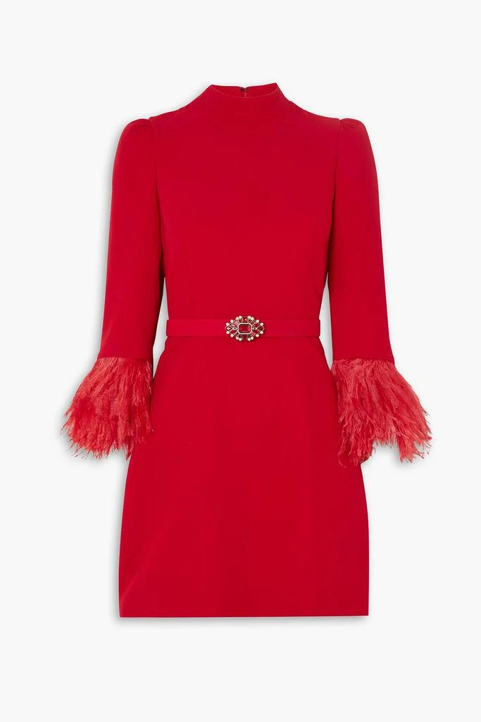 Andrew Gn Belted crystal-embellished feather-trimmed crepe mini dress 1